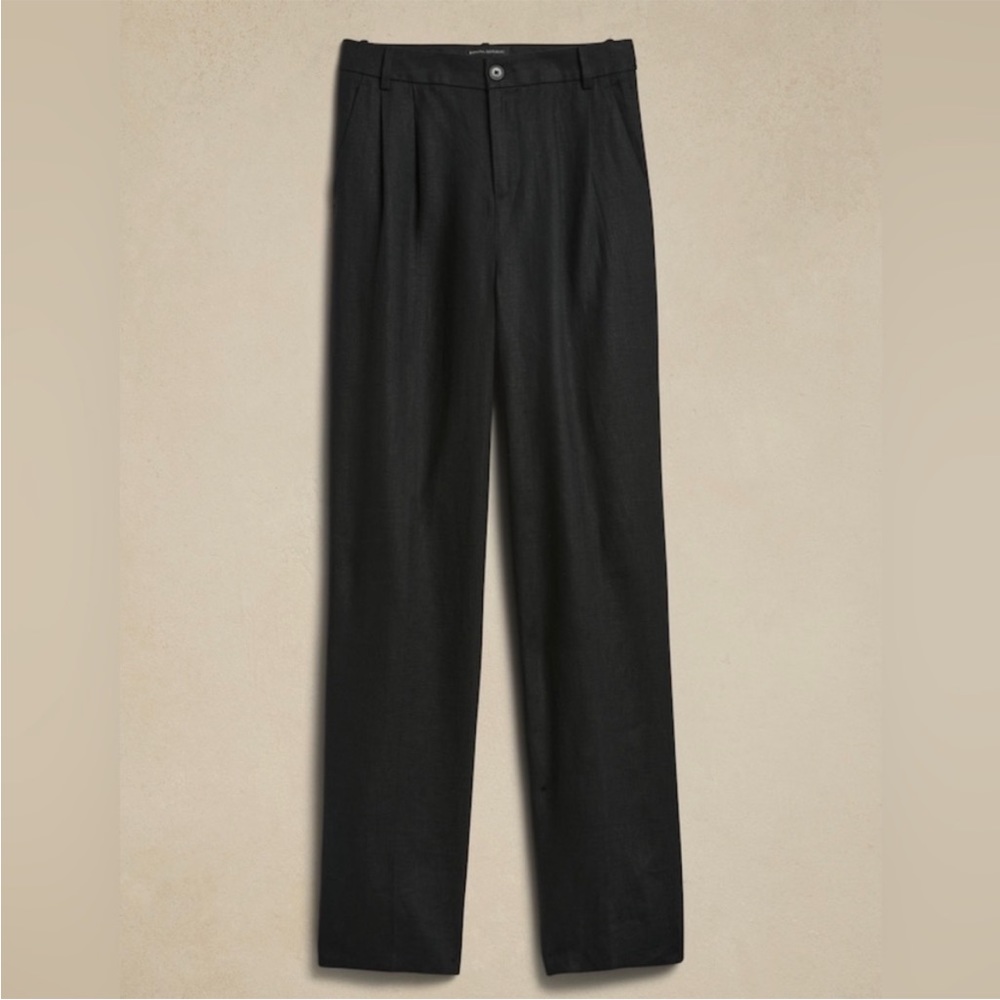 Palma Straight-Leg Linen Pant - Black, Banana Republic